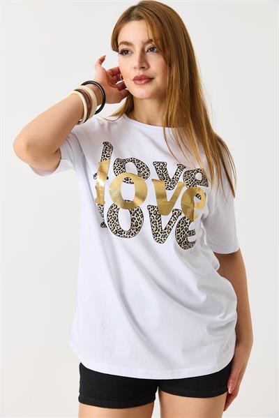 Kadın Bisiklet Yaka Kısa Kol Basic Tshirt Beyaz