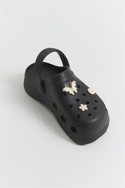 Aksesuarlı Yüksek Taban Kadın Terlik Siyah