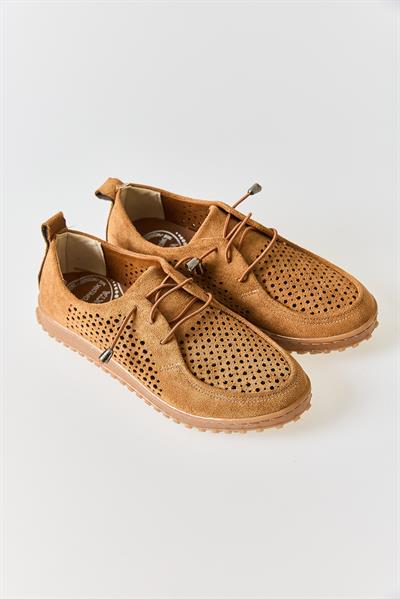 Kadın Casual Delikli Süet Ayakkabı Camel