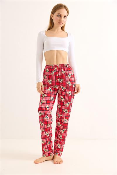 Beli Lastikli  Baskılı Pijama Altı Kırmızı