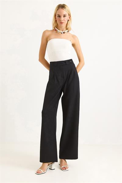 İki Düğmeli Şık Kumaş Geniş Paça  Pantalon  Siyah