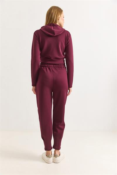 Kadın Modal Scuba Yüksel Bel Jogger Eşofman Takımı Bordo