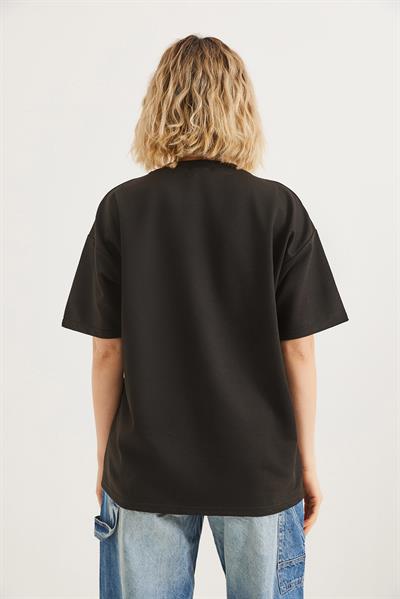 Bisiklet Yaka Kısa Kollu Tshirt Siyah