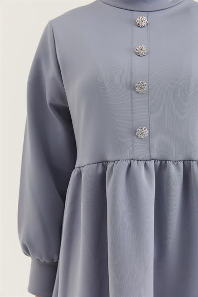 Taş Düğmeli Scuba İkili Takım Gri