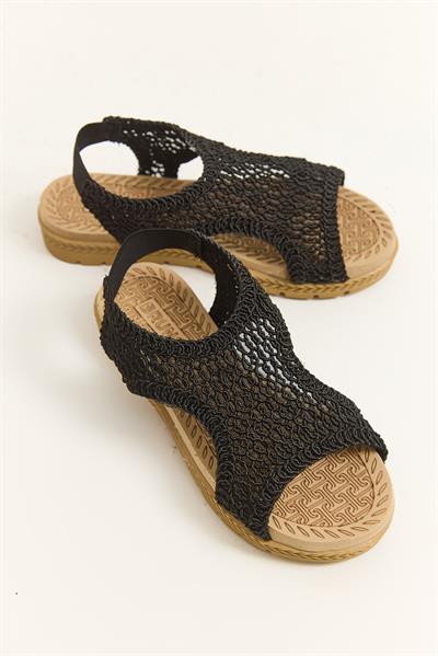 Örgü Model Kadın Sandalet Siyah