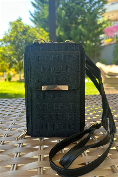 3 Gözlü Telefon Bölmeli Çapraz Siyah Çanta