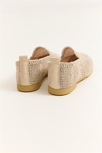 Örgü Tasarım Kadın Babet Ayakkabı Krem