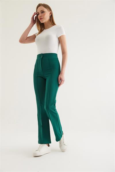 Yüksel Bel Krep Pantolon Yeşil