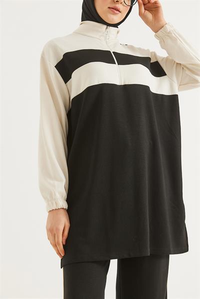 Yaka Fermuarlı Garnili Oysho Kumaş Takım Siyah