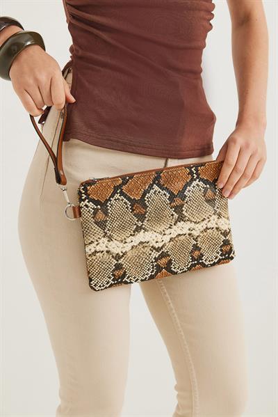 Deri Görünümlü Zincir Askılı El Ve Omuz Çantası Kahverengi