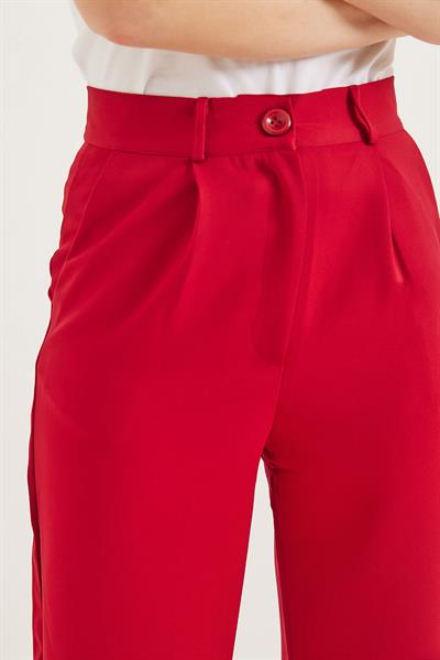 Yüksek Bel Bol Paça Palazzo Pantolon Kırmızı