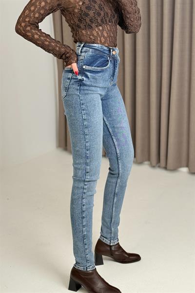 Kadın Dar Paça Yüksek Bel Kot Pantolon Mavi