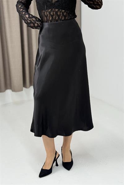 Beli Lastikli Midi Boy Saten Etek Sİyah