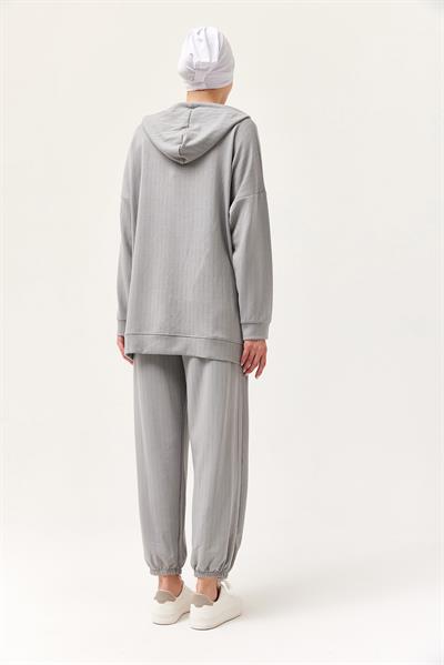Çıtçıt Detay Kapüşonlu İkili Takım Gri