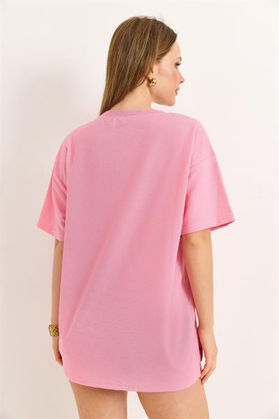 1984 Baskılı Oversize Tshirt Pembe