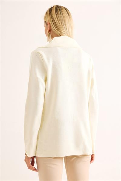 Blazer Triko Şık Düğmeli Ceket Beyaz
