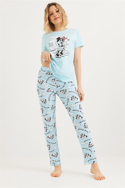 Baskılı Kısa Kol Pijama Takım Mavi