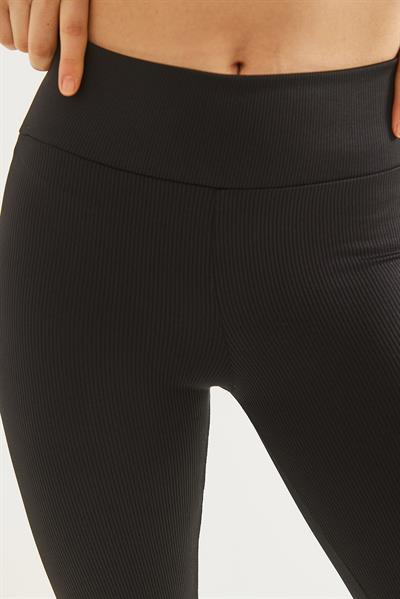 Yüksek Bel Fitilli Toparlayıcı Tayt Siyah