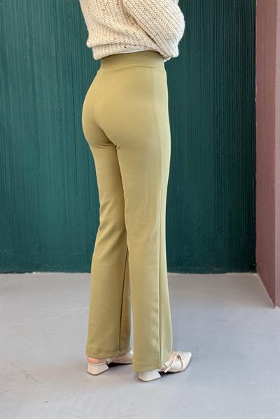 Likralı Krep Örme Kumaşı Yüksek Bel Çımalı  Pantolon Yeşil