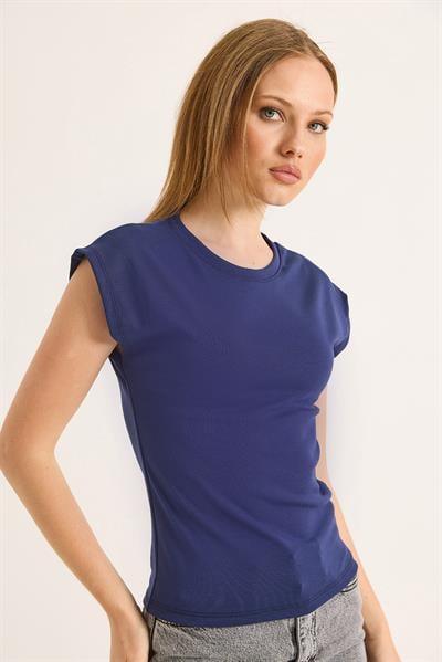 Sıfır Kol Soft Touch Esnek Viskon Bluz Lacivert