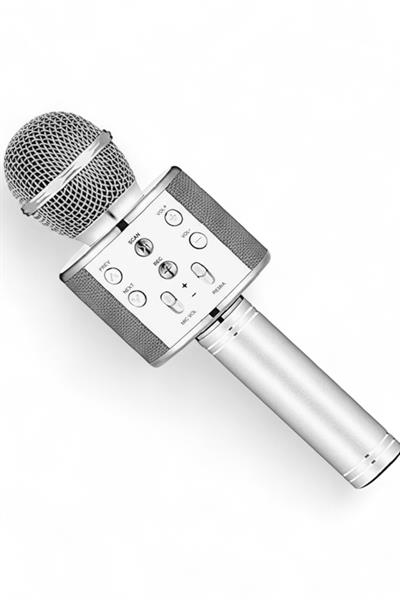 Karaoke Mikrofon Bluetooth Hoparlör Hafıza Kartı Usb Aux Giriş Destekli Gri