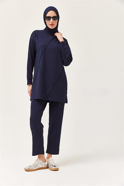 Kadın Çapraz Çizgili İkili Takım Lacivert