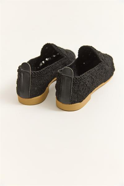 Örgü Model Kadın Babet Ayakkabı Siyah