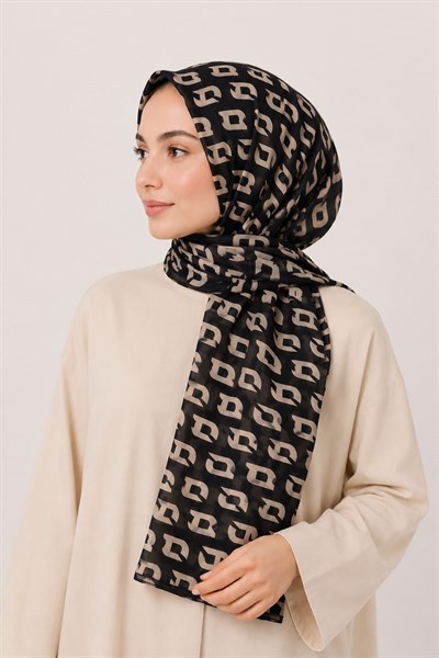 Kadın Monogram Desenli Fresh Şal Siyah