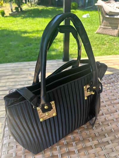 Mini Cüzdan Detaylı Şık Deri Çanta Siyah