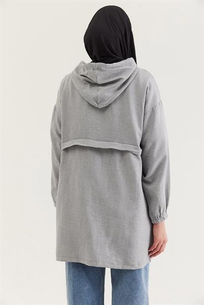 Araboy Kapşonlu Keten Tunik Gri