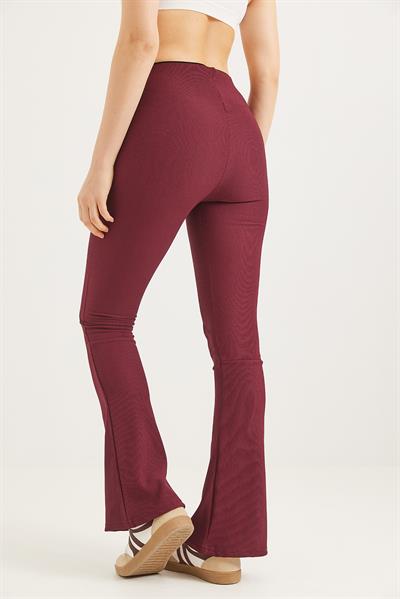 Yüksek Bel Çımalı Fitilli Pantolon Bordo