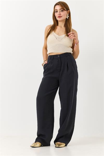 Kadın Yüksek Bel Dökümlü Pantolon Siyah