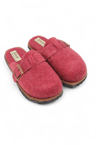 Kadın Önü Kapalı Tokalı Keçe Kırmızı Ev Terliği