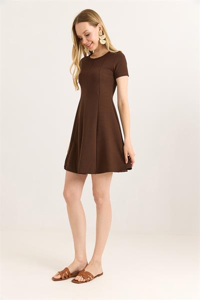 Trend Mini Kloş Elbise Kahverengi