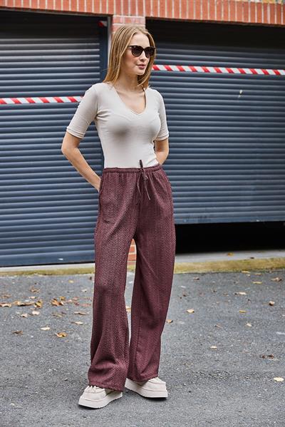 Kadın Bürümcük Salaş Dökümlü Pantalon Kahverengi