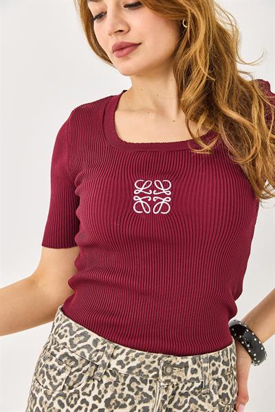 Kadın Nakışlı Kalın Askılı Bluz Bordo