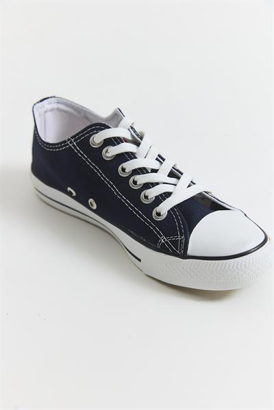 Şerit Detaylı Bağcıklı Kadın Ayakkabı Lacivert