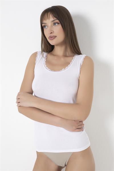 Atlet Geniş Askılı Dantelli Beyaz