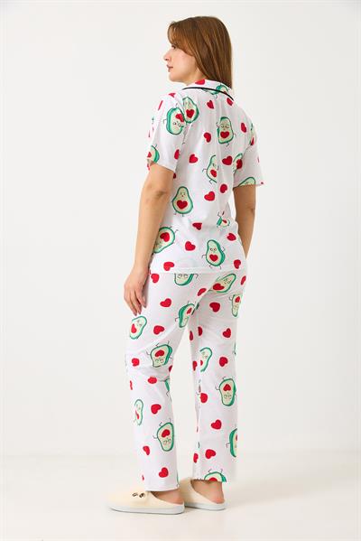 Kadın Kısa Kollu Avokado Baskılı  Düğmeli Pijama Takımı  Beya