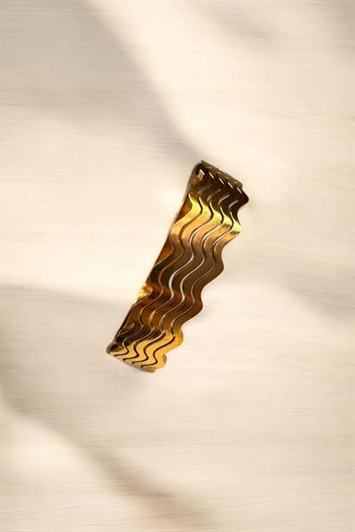 Dalgalı Çelik Kelepçe Bileklik Gold