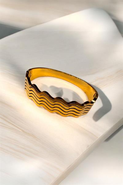 Dalgalı Çelik Kelepçe Bileklik Gold