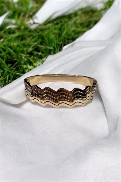 Dalgalı Çelik Kelepçe Bileklik Gümüş