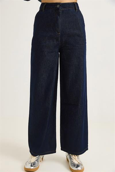 Kadın Kuşaklı  Kot Ceket ve Pantalon Takım Lacivert