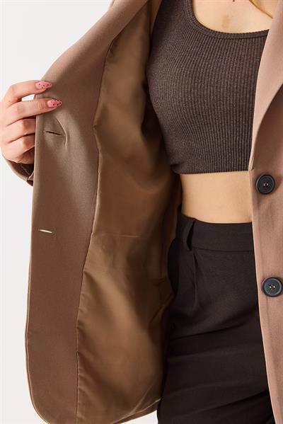Kadın Oversize Çift Düğmeli Blazer Ceket Kahverengi