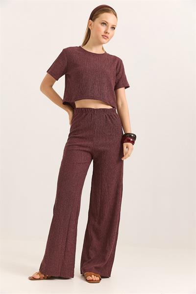 Bürümcük Kumaş İkili Crop Takım  Bordo