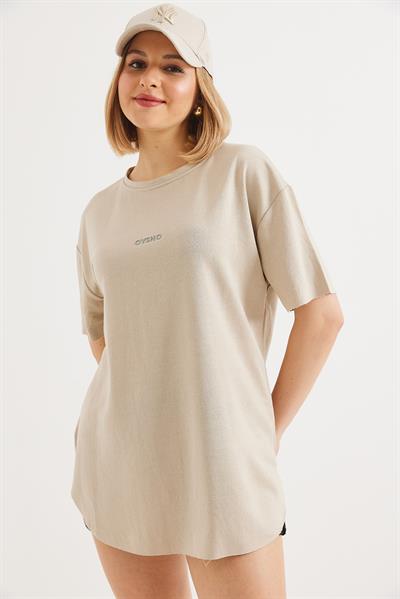 Bisiklet Yaka  Oysho Basic Tshirt Taş