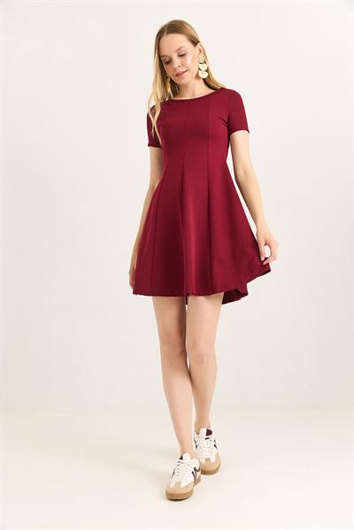 Trend Mini Kloş Elbise Bordo