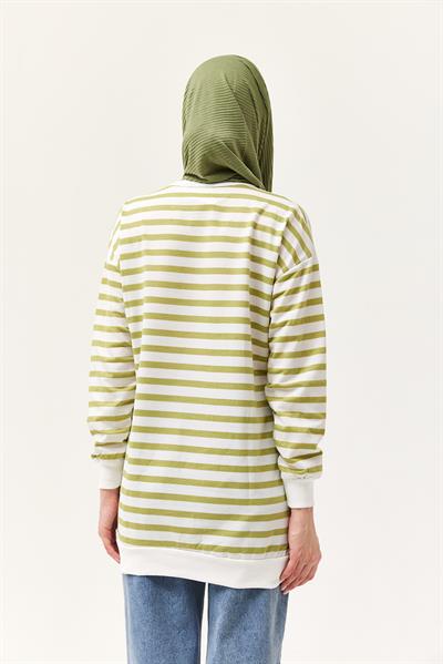 Çizgili Oversize Tunik Açık Yeşil