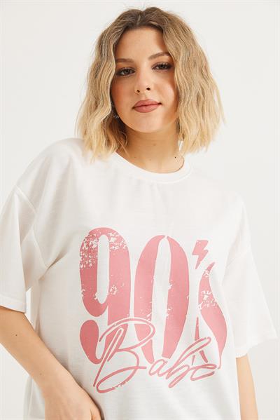 Bisiklet Yaka Kısa Kollu Tshirt Beyaz
