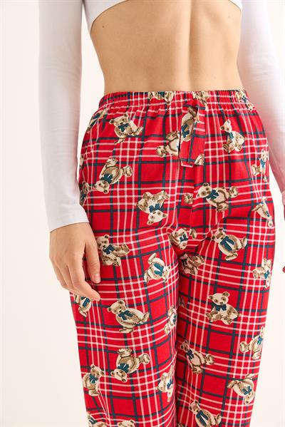 Beli Lastikli  Baskılı Pijama Altı Kırmızı